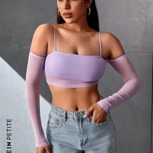 SHEIN cold shoulder mesh crop top